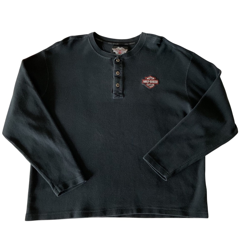 Harley-Davidson Mens Black Waffle Knit Henley American Legend Shirt 99011-07VM